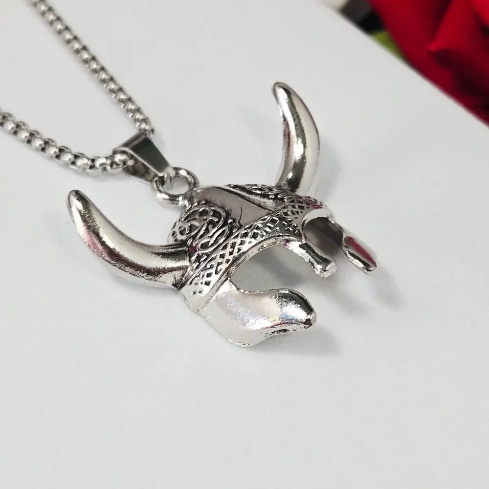 Viking Helmet Mask Pendant Necklace Nordic Celtic Stainless Steel Box Chain 24